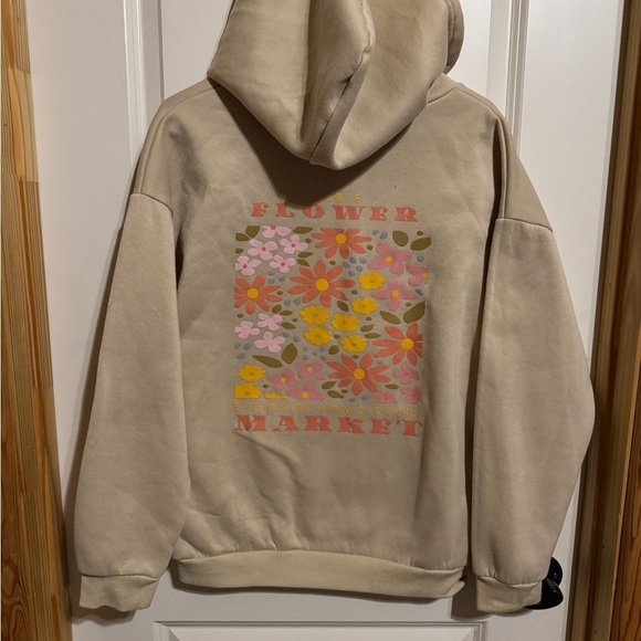 SHEIN Cream Hoodie with Flower Market Design | Size Large - Picture 5 of 5